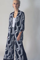 Abstract Print Boxy Blazer - Midnight Blue/vanilla