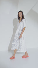 Mock Pocket Print Dress - White/mink