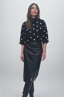 Jacquard Dot Print Top - Black/vanilla