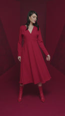 V Neck Full Dress - Red