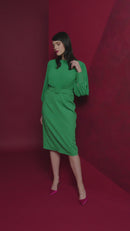 Pleated Top &amp; Belt Dress - Kelly Green