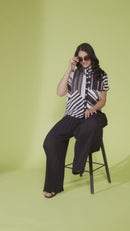 Button Throught Stripe Jacket - Black/mink