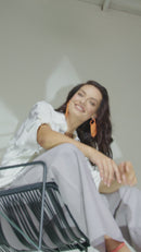 Print Button Blouse - White/mink