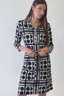 Dot Print Belt ShirtDress - Vanilla/midnight Blue