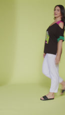 Cold Shoulder Colour Panels Top - Black/kelly