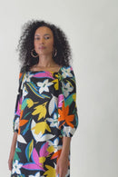 Floral Print Satin Dress - Black/multi