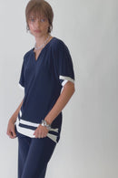 Colour Block Top - Midnight Blue/vanilla