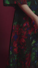 Frill Sleeve Flower Dress - Red/kelly Green