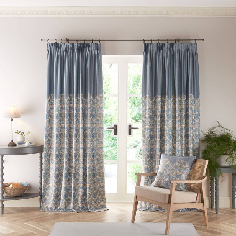 Strawberry Thief Readymade Pencil Pleat Curtains - Slate