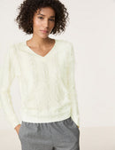 Blue Dimension V Neck Jumper - Whisper White