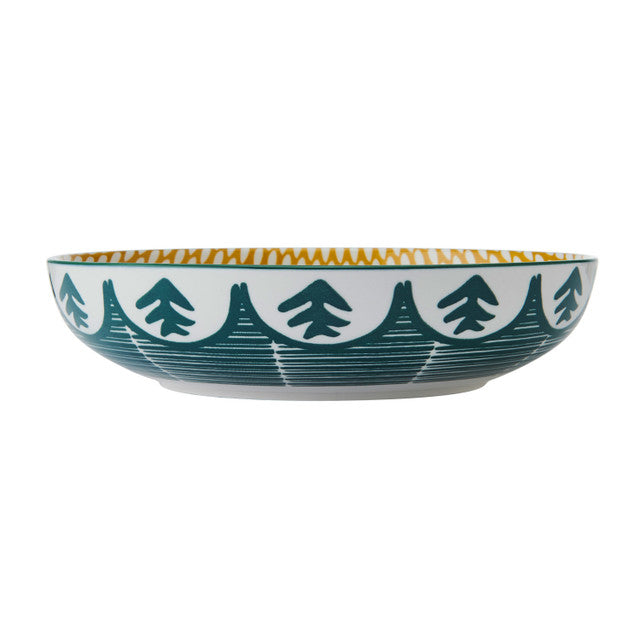 Green Leafy Pattern Stoneware Bowl