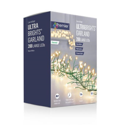 288 Warm White LED Green Wire Ultra Bright Garland