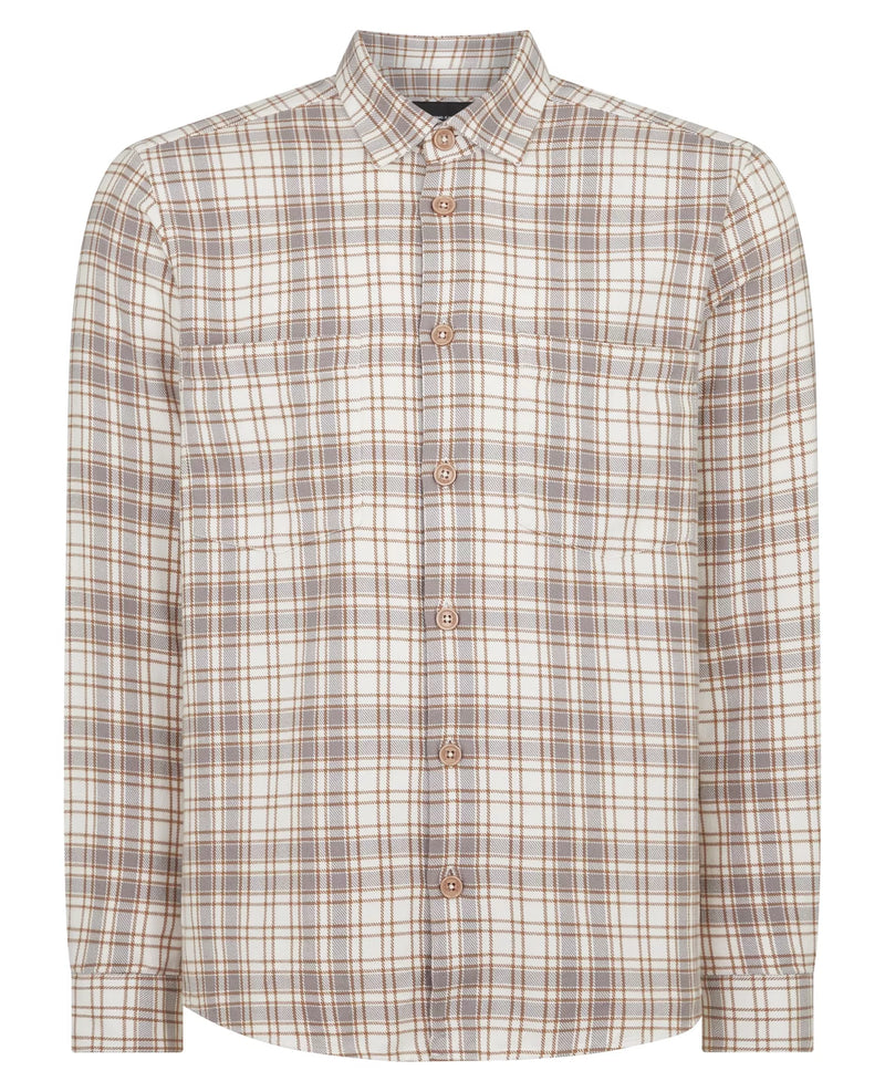 Regular Fit Check Overshirt - Stone