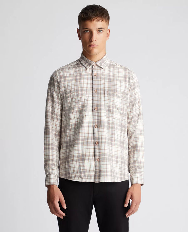Regular Fit Check Overshirt - Stone