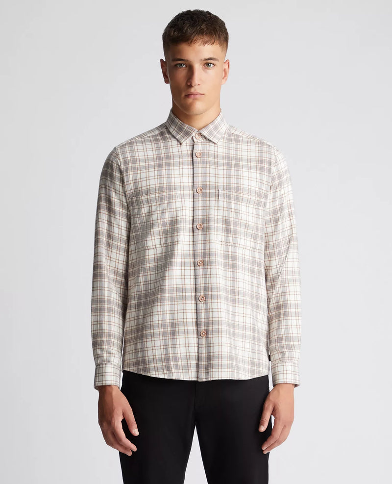 Regular Fit Check Overshirt - Stone