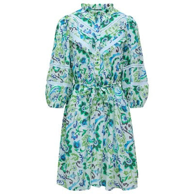 Lace Detail Print Dress - Green