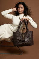 Saskia Woven Tote - Chocolate