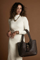 Saskia Woven Tote - Chocolate