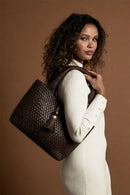 Saskia Woven Tote - Chocolate