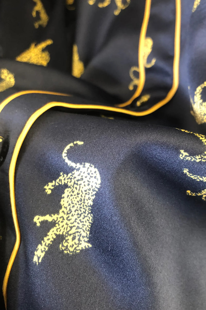 Satin Tiger Print Pyjama - Navy