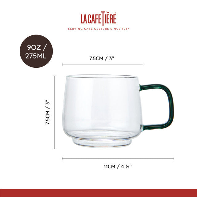 Glass Mug Set of 2 - Green Handle