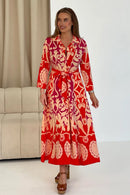 Border Print Maxi Dress - Red Abstract