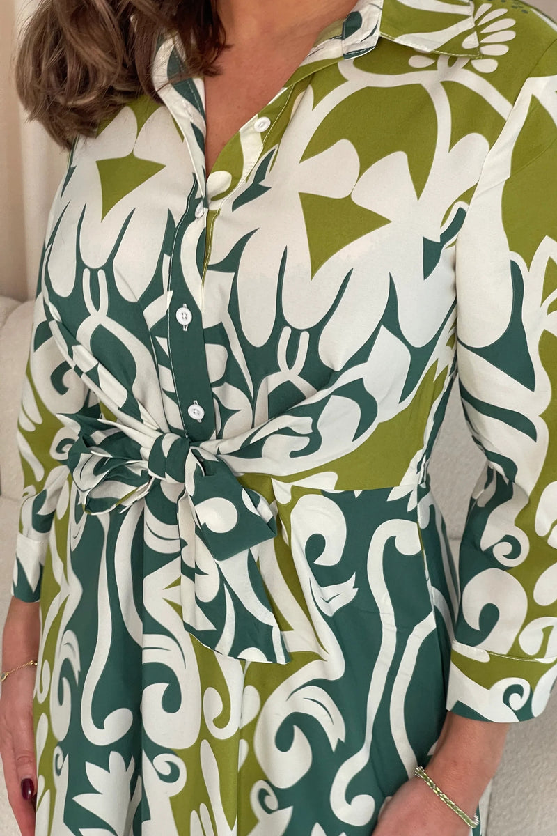 Isabella Tie Front Dress - Green Floral