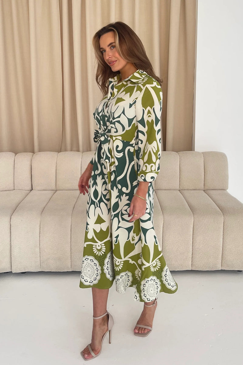 Isabella Tie Front Dress - Green Floral