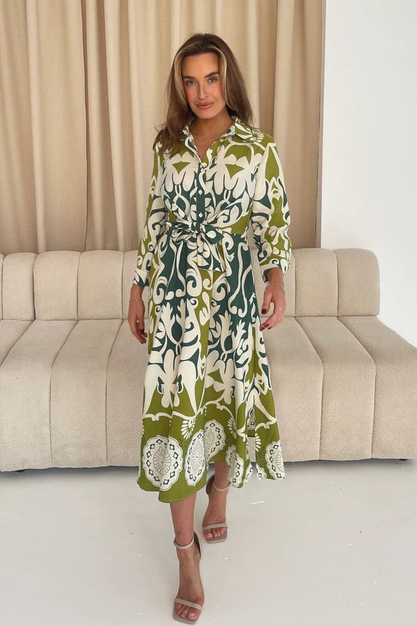 Isabella Tie Front Dress - Green Floral