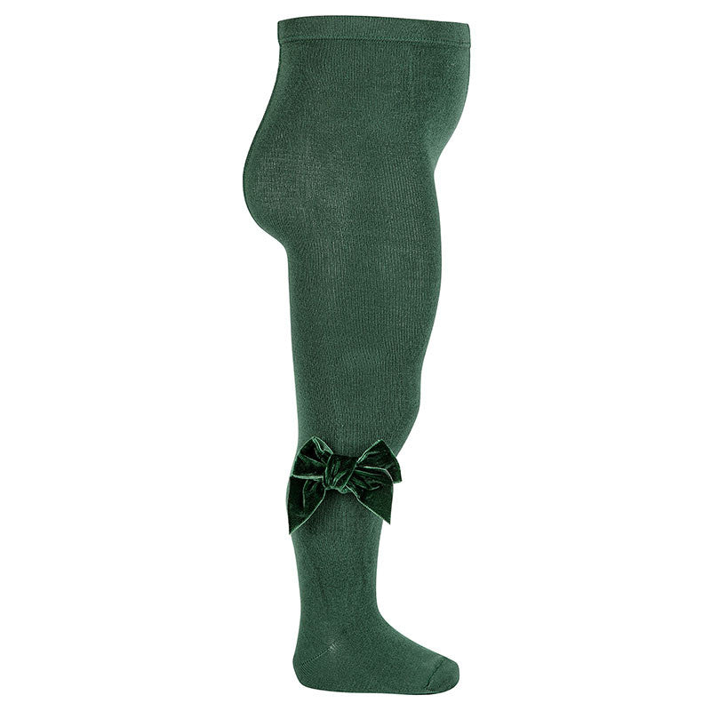 Side Velvet Bow Tights - Bottle Green