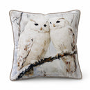 Rustic Snow Owls Velvet Cushion