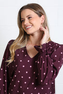 Sophia Polka Dot Top - Burgundy Dot