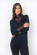 Lace Neck & Cuff T-Shirt - Black