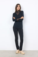Lace Neck & Cuff T-Shirt - Black