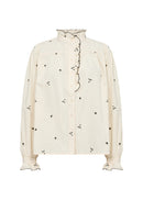 Viben1 Ruffle HighNeck Shirt - Cream Combi