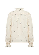 Viben1 Ruffle HighNeck Shirt - Cream Combi