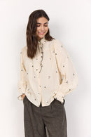 Viben1 Ruffle HighNeck Shirt - Cream Combi