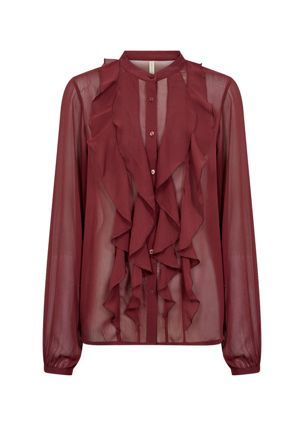 Naia 1 Front Frills Shirt - Dark Red