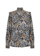 Vava2 HighNeck Floral Blouse - Estate Blue Combi