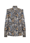 Vava2 HighNeck Floral Blouse - Estate Blue Combi