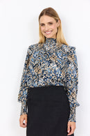 Vava2 HighNeck Floral Blouse - Estate Blue Combi