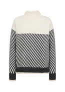 Nessie 71 Stripe High Neck Jumper - Cream Melange Combi