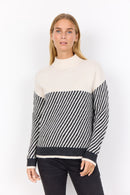 Nessie 71 Stripe High Neck Jumper - Cream Melange Combi
