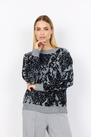 Vendi1 Abstract Print Jumper - Medium Grey Melange Combi