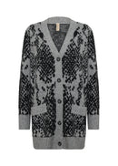 Vendi 3 Abstract Print Cardigan - Medium Grey Melange Combi