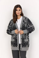 Vendi 3 Abstract Print Cardigan - Medium Grey Melange Combi
