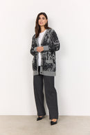 Vendi 3 Abstract Print Cardigan - Medium Grey Melange Combi