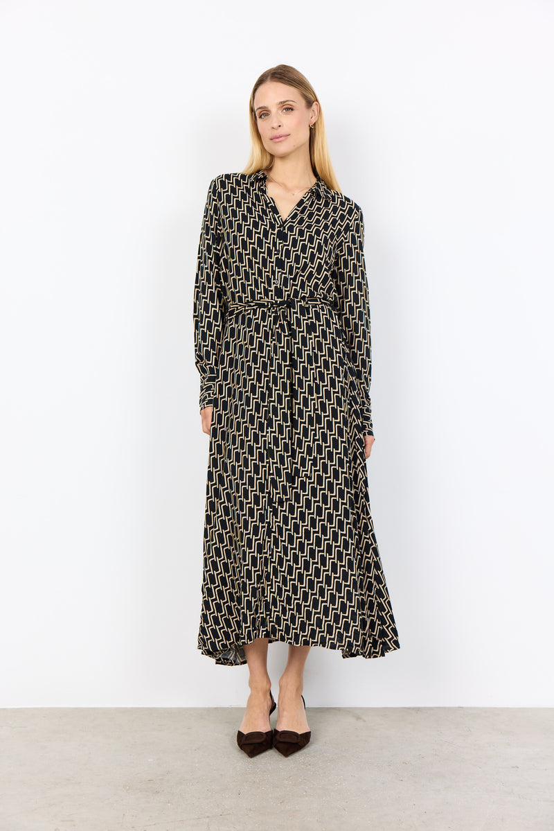 Varla3 Geometric Print Dress - Black Combi