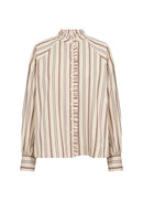 Haley 1 Ruffle Collar Stripe Shirt - Madder Brown Combi