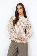 Haley 1 Ruffle Collar Stripe Shirt - Madder Brown Combi